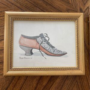 Peggy Abrams Vintage print Victorian Shoe Art Print Matted with Gold Frame.